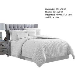 Valletta 5 Piece Stitched Square Pattern Queen Comforter Set The Urban Port, White