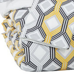 Fabric Queen Size Quilt Set with Diamond Pattern, Gray and Yellow