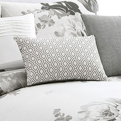 7 Piece Cotton Queen Comforter Set with Floral Print, Gray and White