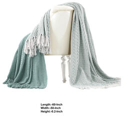 Latina Cotton Throw with Decorative Fringe The Urban Port, Set of 2, Aqua Blue