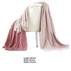 Latina Cotton Throw with Decorative Fringe The Urban Port, Set of 2, Pink