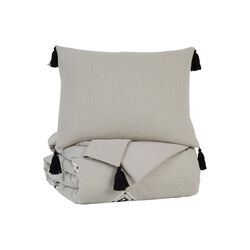 3 Piece Fabric Ikat Pattern Queen Comforter Set, Gray and Black