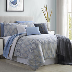 Andria 10 Piece King Size Comforter and Coverlet Set The Urban Port, Blue and Gray