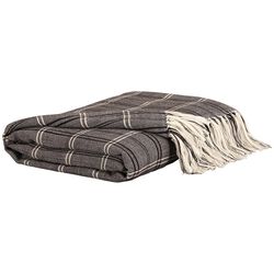 Fabric Throw Blanket with Stripe and Plaid Pattern,Set of 3,Black and Beige