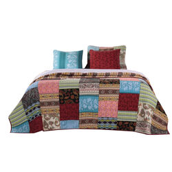 Stikine  4 Piece Twin Size Cotton Quilt Set with Patchwork Details, Multicolor