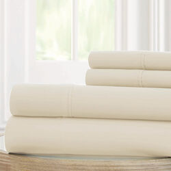 Bezons 4 Piece California King Microfiber Sheet Set with 1800 Thread Count, Cream