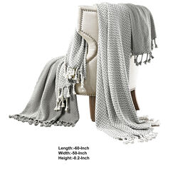 Montgeron Herringbone Cotton Throw The Urban Port, Set of 2, Gray and White