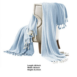 Montgeron Herringbone Cotton Throw The Urban Port, Set of 2, Denim Blue and White