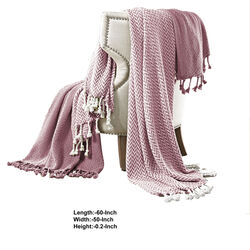 Montgeron Herringbone Cotton Throw The Urban Port, Set of 2, Pink and White