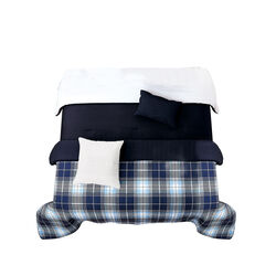 6 Piece Twin Size Fabric Comforter Set with Check Prints, Blue