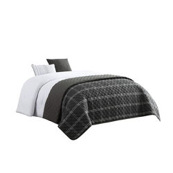 8 Piece Queen Size Fabric Comforter Set with Oversized Check Prints, Black