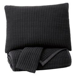3 Piece Fabric King Coverlet Set with Pick Stitched Texture, Black