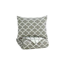 2 Piece Twin Comforter Set with Quatrefoil Design, Gray and White