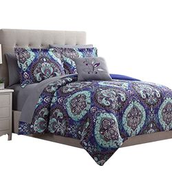 Split 8 Piece Reversible Printed Full Size Complete Bed Set The Urban Port, Blue