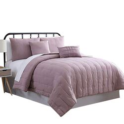 Bucharest 5 Piece Embroidered Queen Comforter Set with Pleats The Urban Port, Purple
