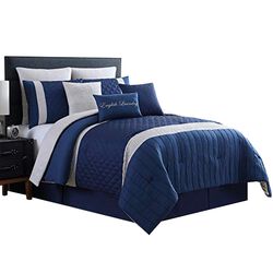 Basel Pleated King Comforter Set with Diamond Pattern The Urban Port, Blue and White