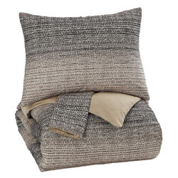 Dual Tone 3 Piece Cotton King Duvet Cover, Brown and Gray