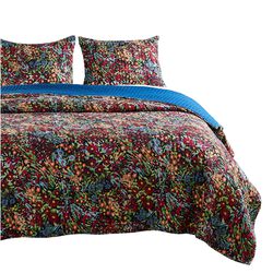 Irises 3 Piece Full Quilt Set with Floral Print, Multicolor