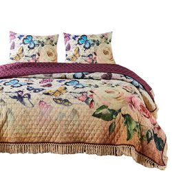 Barrow 3 Piece Butterfly Printed King Quilt Set, Multicolor