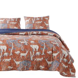 Erne 3 Piece Full Quilt Set with Forest Print, Orange