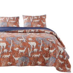 Erne 3 Piece King Quilt Set with Forest Print, Orange