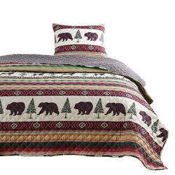 Lee 2 Piece Elk and Bear Print Twin Quilt Set, Multicolor