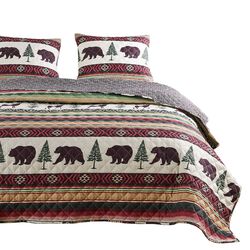 Lee 3 Piece Elk and Bear Print King Quilt Set, Multicolor