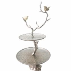 Impressively Designed Iron Branch 2-Tiered Tray, Silver