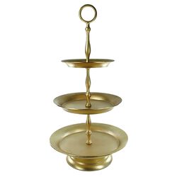 Metal 3 Tier Server Tray with Integrated Ring Handle, Gold