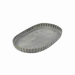 Metal Frame Oval Tray with Crimped Edges, Small, Gray