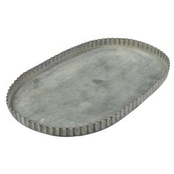 Metal Oval Tray with Raised Crimped Edges, Small, Gray