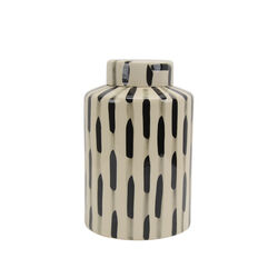 Ceramic Lidded Jar with Textured Outer Surface, Black and White