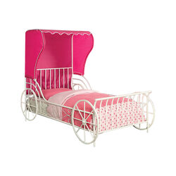 Metal Full Size Carriage Bed With Pink Wingback Tent, White 