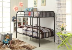 Slatted Design Metal Twin Over Twin Bunk Bed with Attached Ladder, Gray