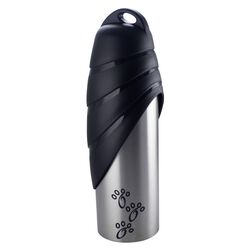Plastic Fin Cap Pet Travel Water Bottle in Stainless Steel, Large, Silver and Black-Set of 2