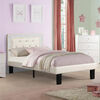 Wooden Full Bed With Light Bone PU Tufted Head Board, White Finish