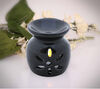Small Black Floral Cut Work Oil Diffuser In Ceramic Benzara Brand