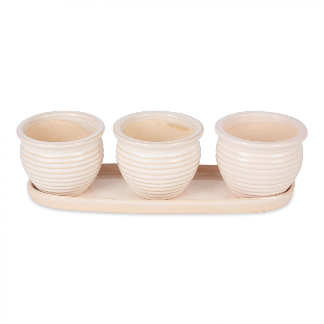Cream Round Ceramic Small Planter Set