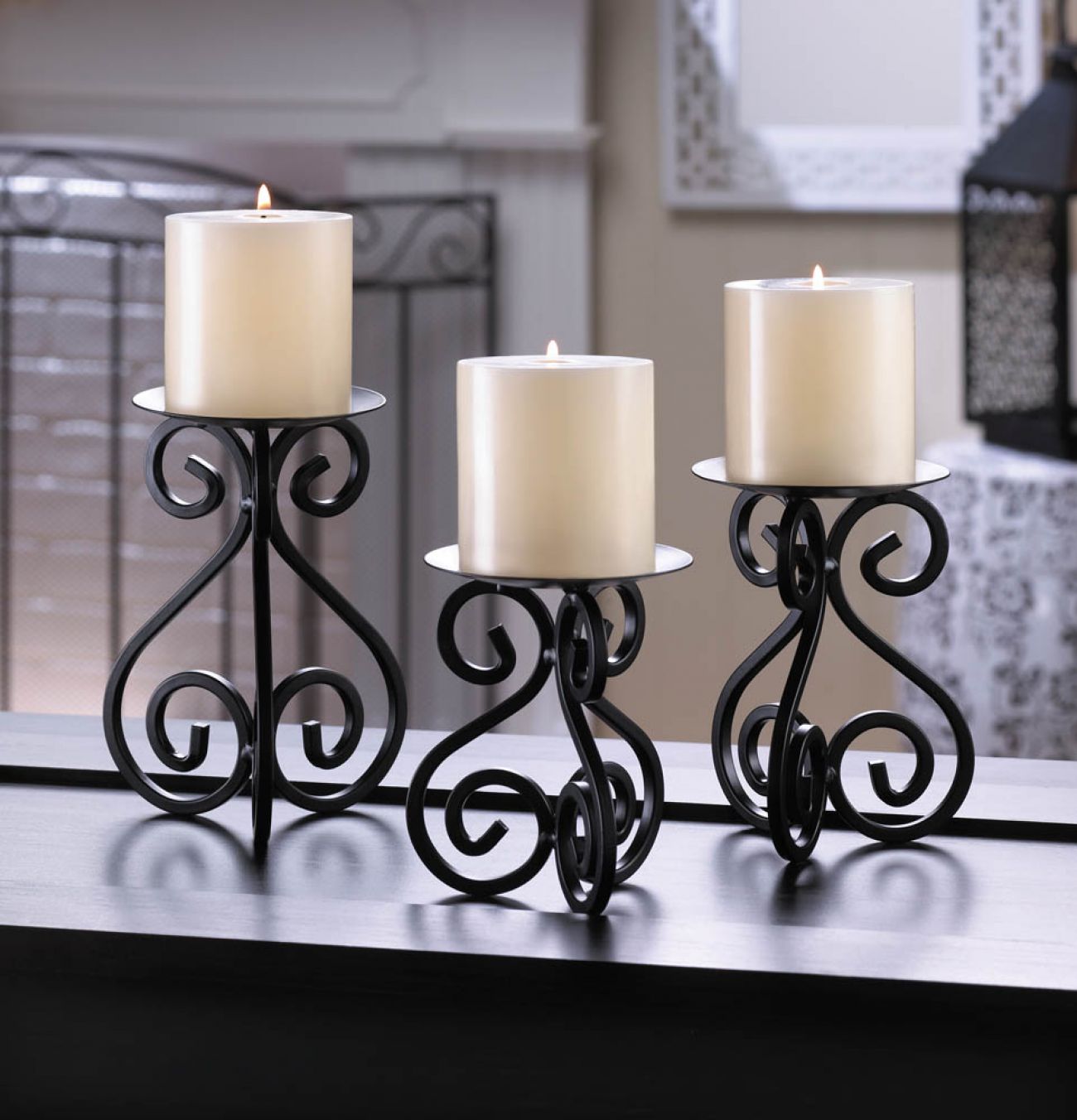 Scrollwork Candle Holders Stand Trio