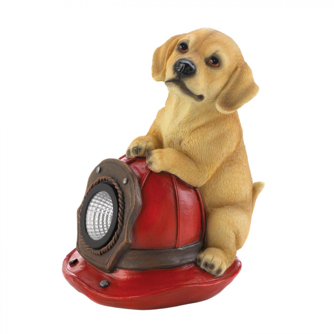 Dog Fire Helmet Solar Statue