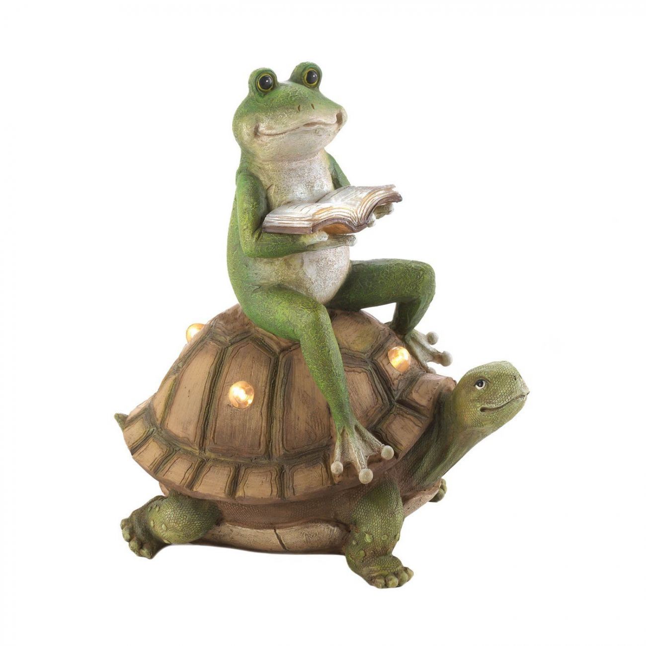Frog On Turtle Solar Statue