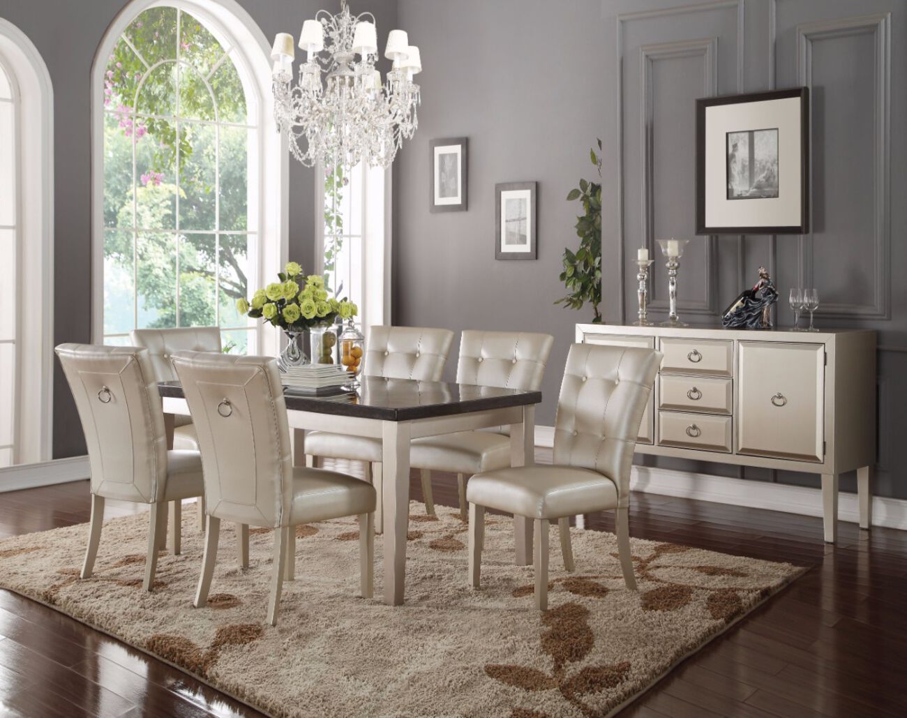 Charming Dining Table With Black Top, White