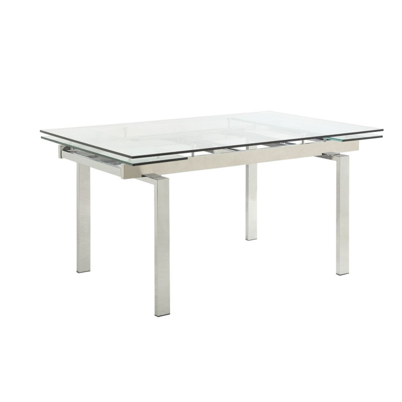 Metal & Glass Extendable Dining Table, Chrome & Clear