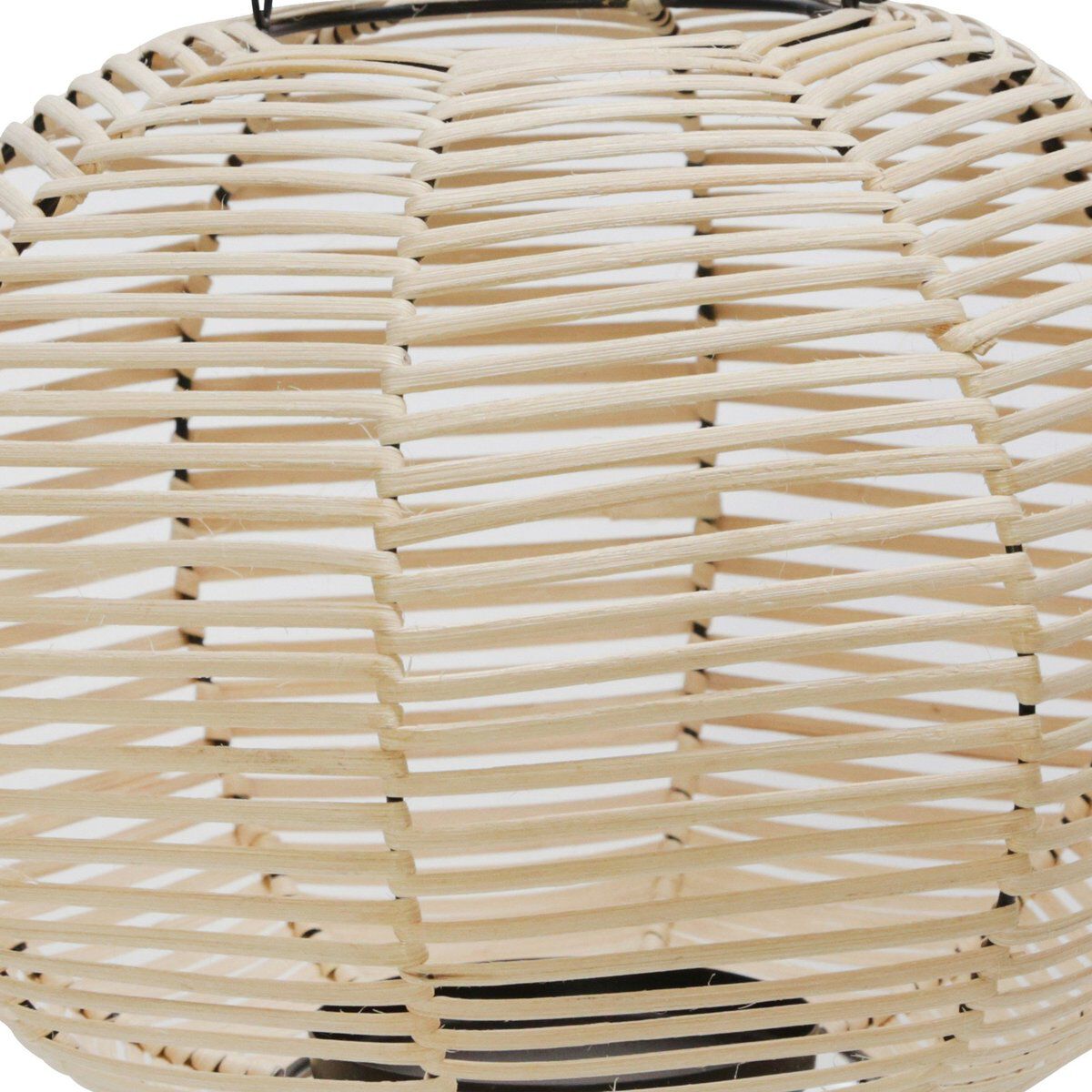 Woven Wicker Lantern with Bellied Metal Frame and Handle, Beige and Black