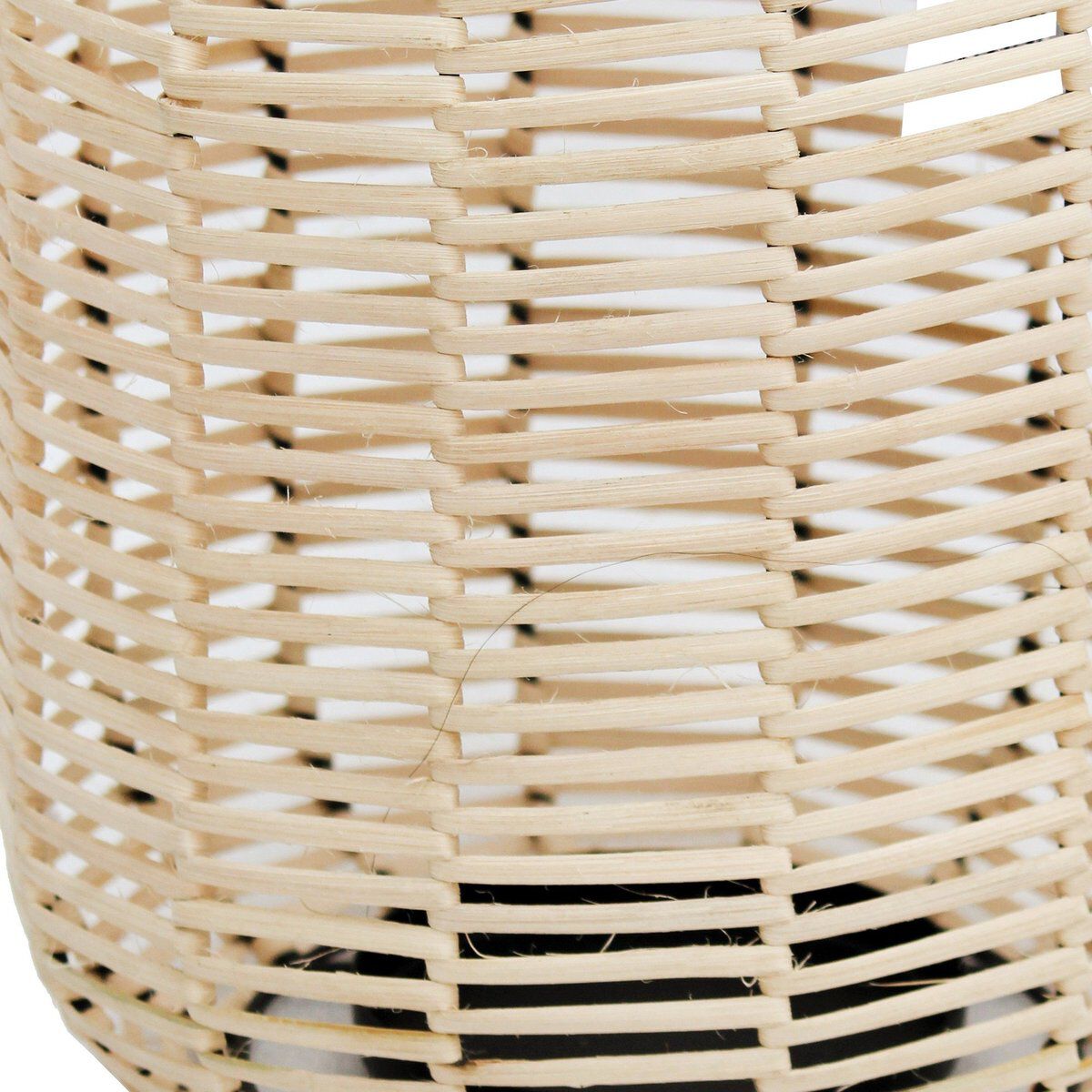 Woven Wicker Lantern with Round Metal Frame and Handle, Beige and Black