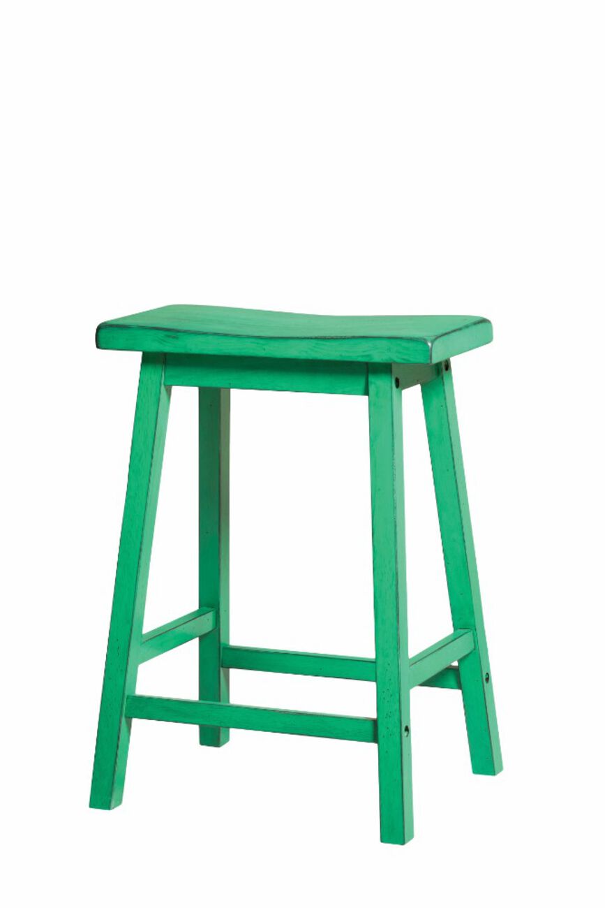 Wooden Counter Height Stool with Angled Block Legs, Set of 2, Green