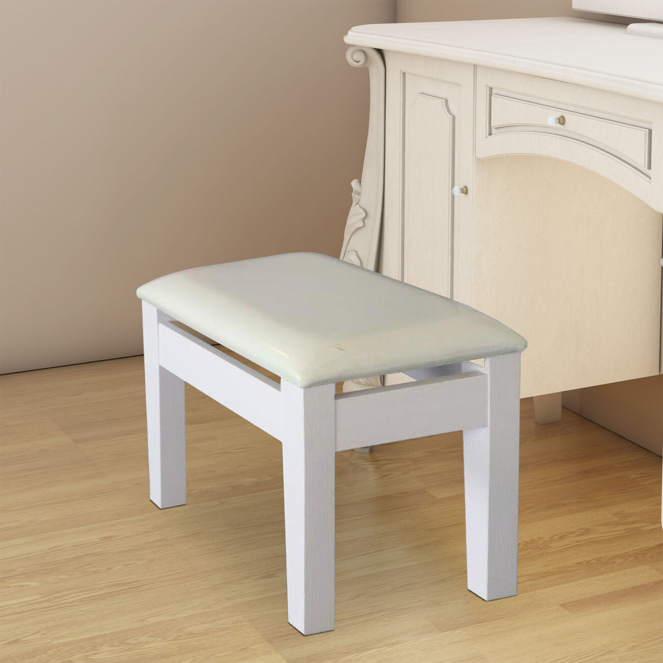 Dressing Stool With Padded Upholstery, White
