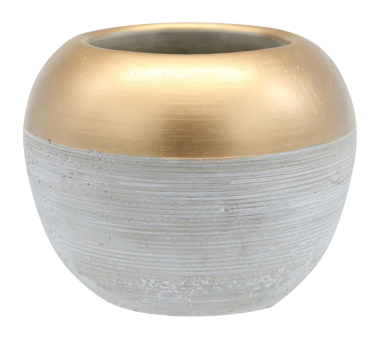 Cement Pot with Golden Top and Brushed Silver Body, Medium, Silver and Gold