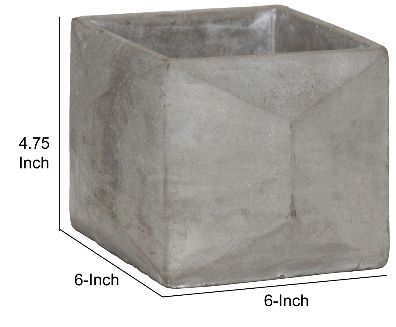 Cement Flower Pot with Square Base and Square Top, Gray