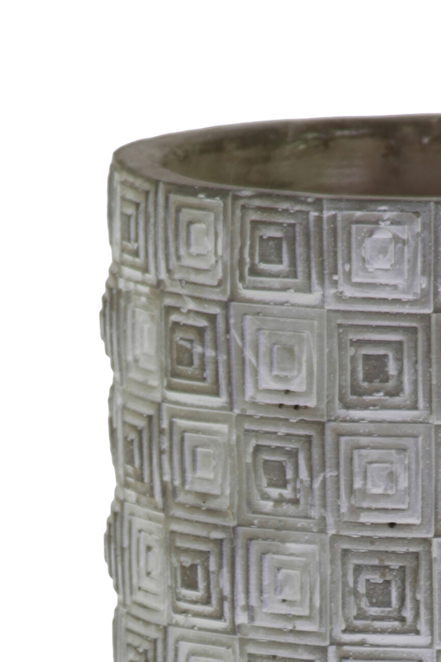 Cylindrical Cement Pot with Embossed Rectangular Shapes, Small, Gray